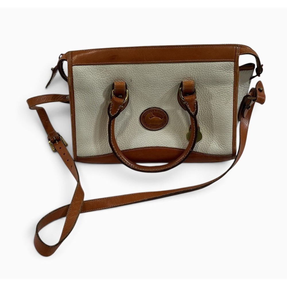 Vintage Dooney & Bourke AWL Leather Satchel Crossbody Bag White Tan USA